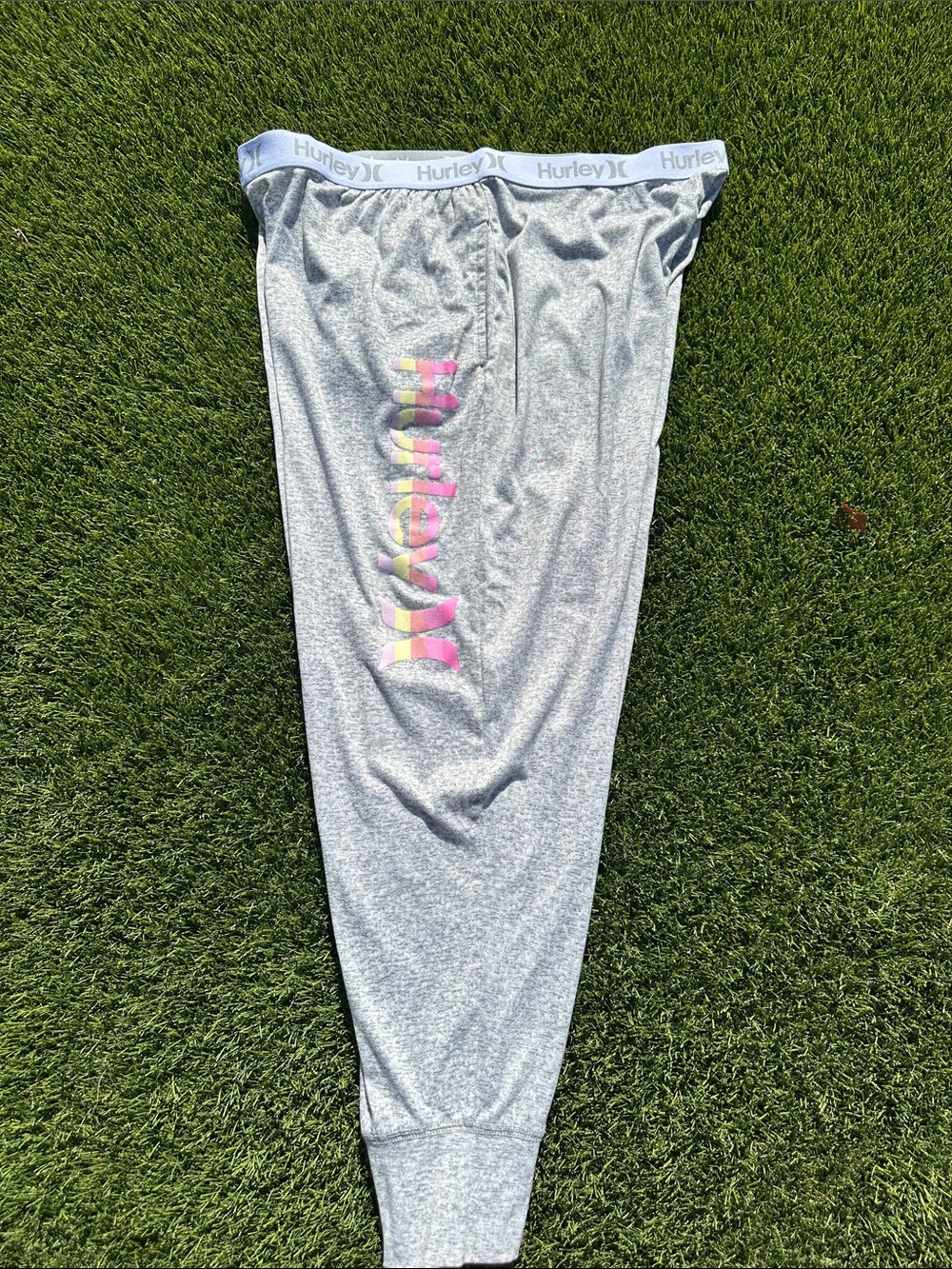 Hurley Light Gray Sweatpants with Pink & Yellow Logo